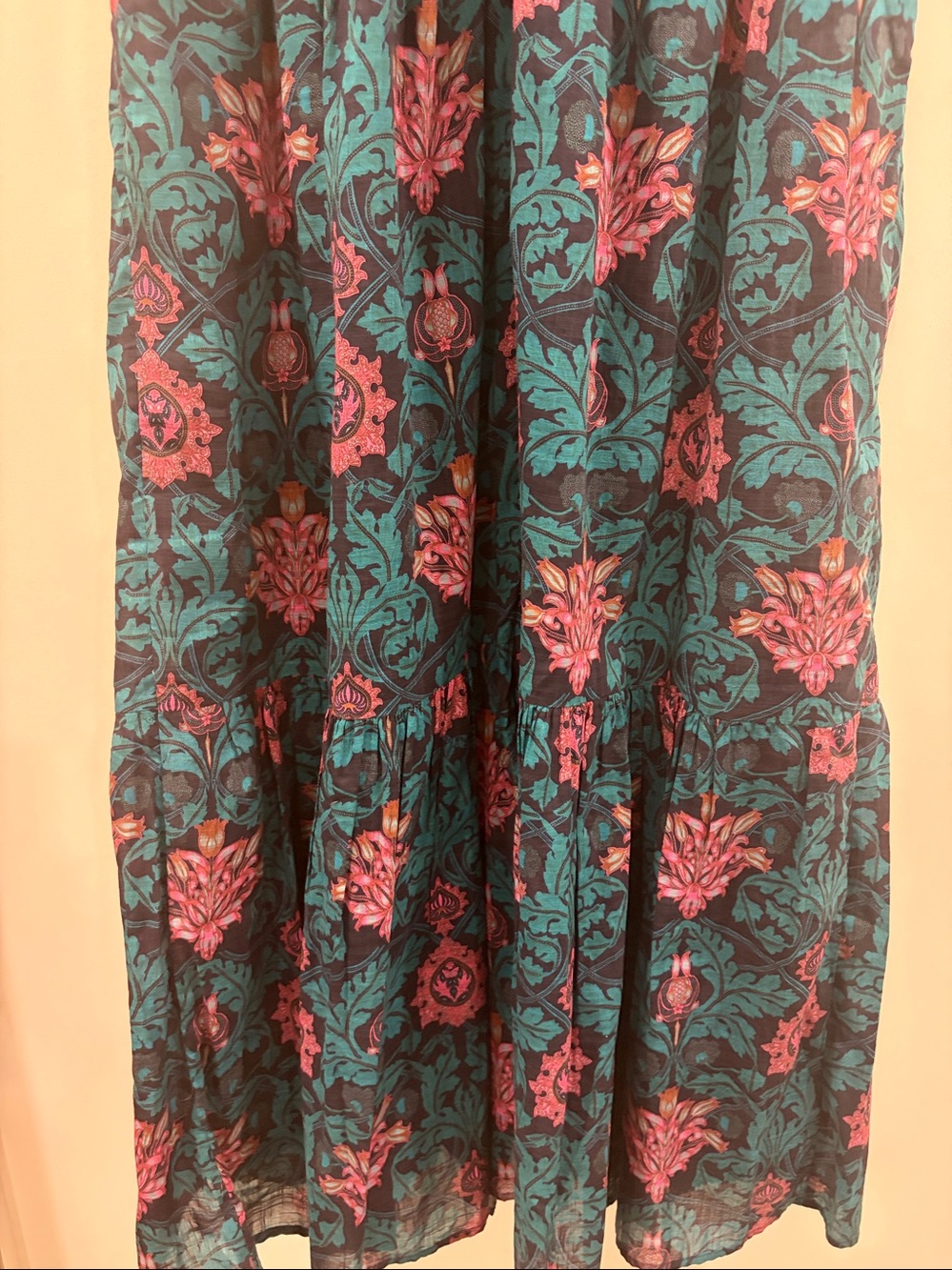 Anthropologie 100% Cotton Teal Maxi Dress with Pink Floral Print Size Small - Picture 4 of 9
